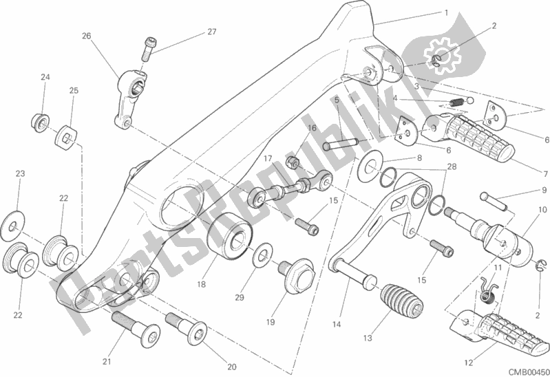 All parts for the Footrests, Left of the Ducati Scrambler Sixty2 Thailand 400 2017